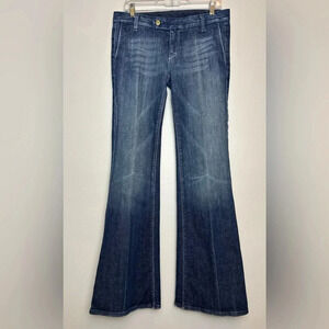 7 For All Mankind Dark Rinse Flare 30 Trouser Low Rise Y2K